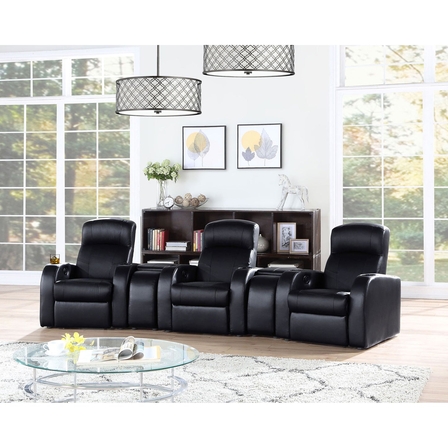 Greenfield - 3 Seater Home Theater With 2 Wedge Consoles - Black