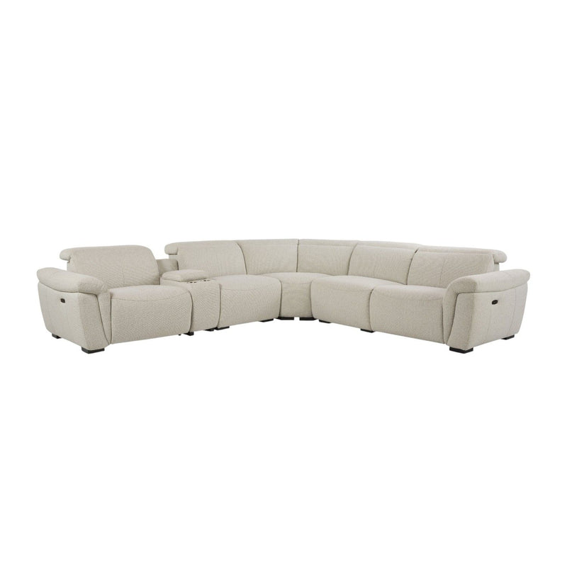 Dayana - Sofá seccional reclinable eléctrico Boucle para 5 personas con consola portavasos y reposacabezas ajustable - Beige