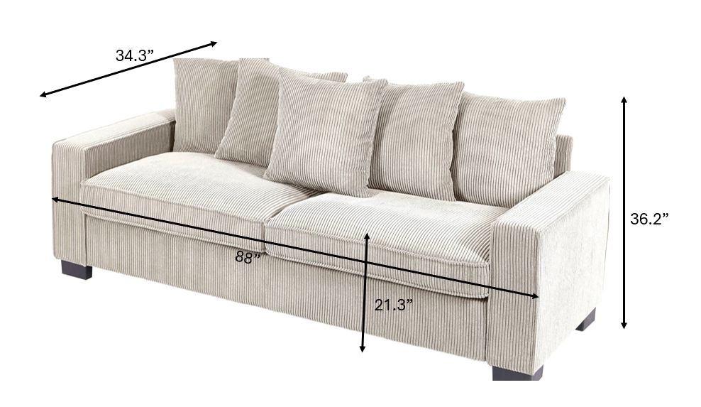 Luxe Sofa With 5 Matching Toss Pillows, Sleek Design, Spacious And Comfortable 3 Seater Couch