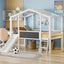 Loft House Bed With Ladder And Slide, With board And Light Strip On The Roof