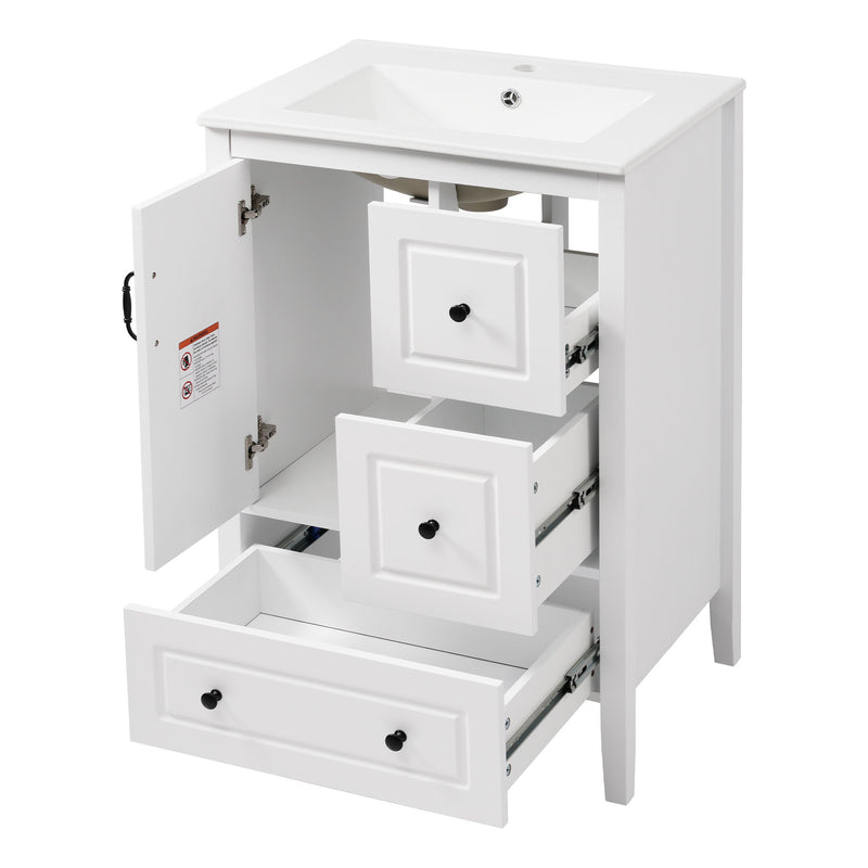 Retro Bathroom Vanity With Sink, Soft Closing Cabinet & Drawers