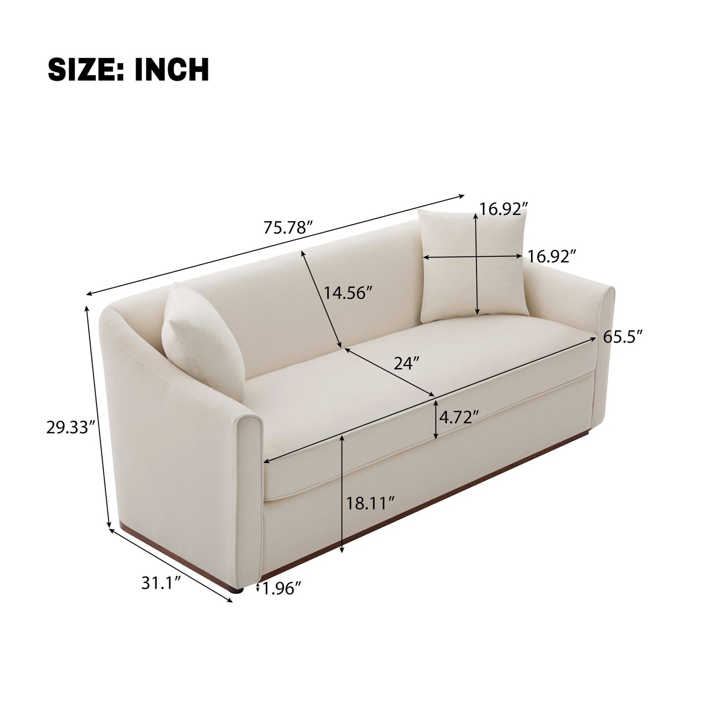 3 Seater Sofa With Wrap Around Armrests And Throw Pillows