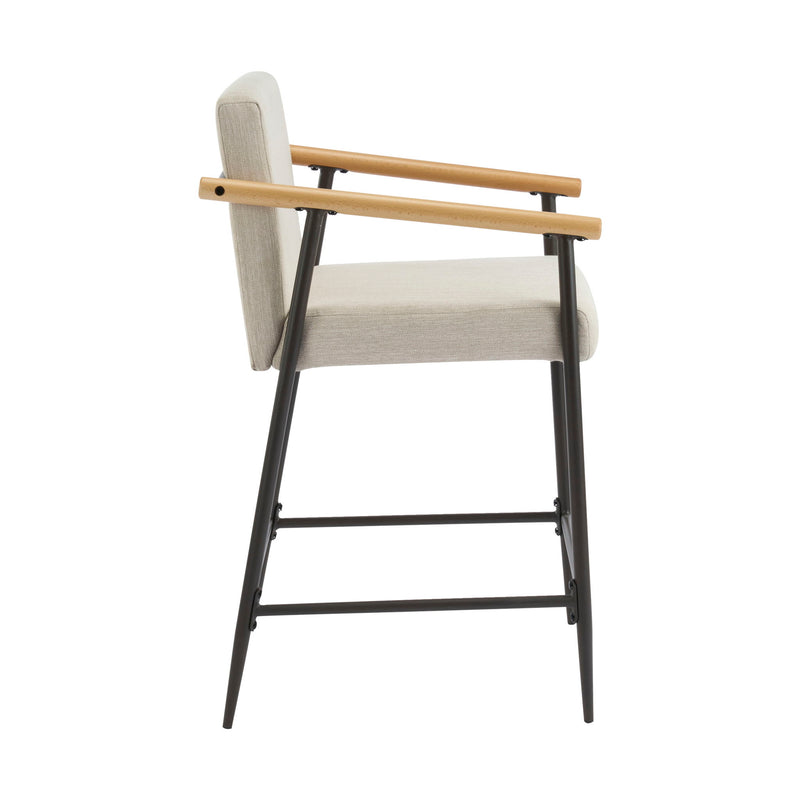 Counter Stool Set With Iron Frame - Espresso / Beige