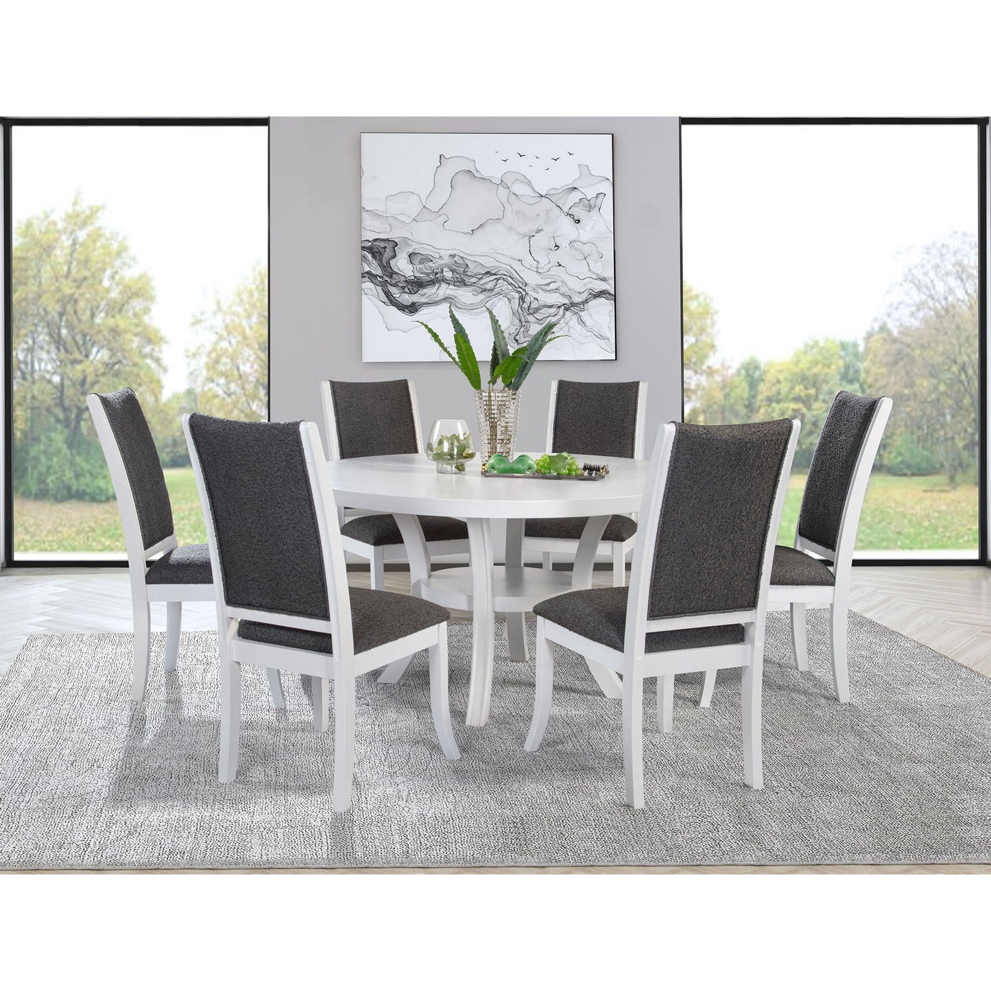 Tyler - Round Dining Table With Shelf Round Table - White