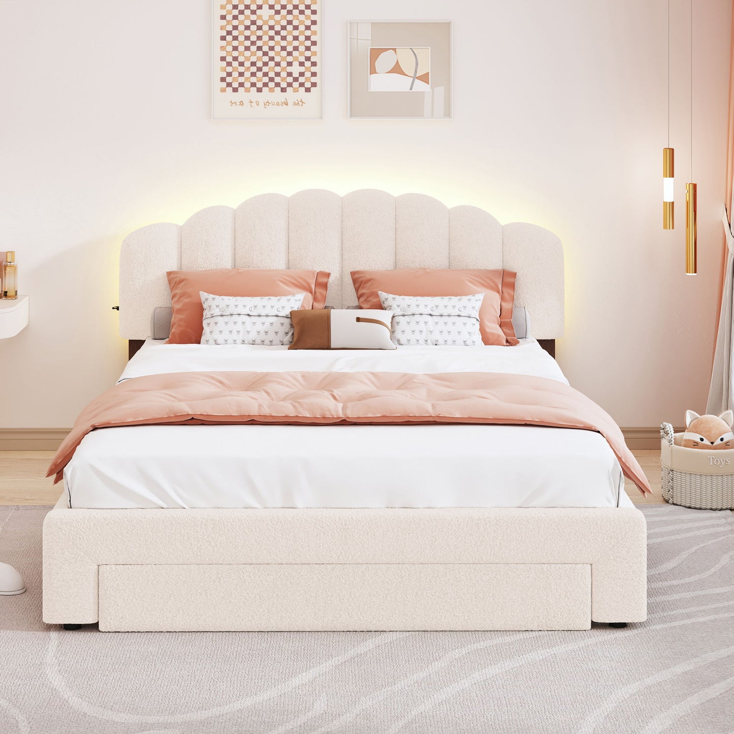 Upholstered Platform Bed With Drawer