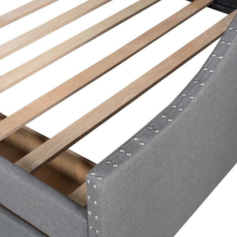 Upholstered Daybed With Two Drawers, Wood Slat Support