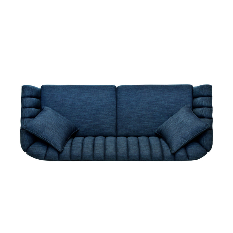 Contemporary 3 Seater Sofa With Button Tufted Design - Navy Blue