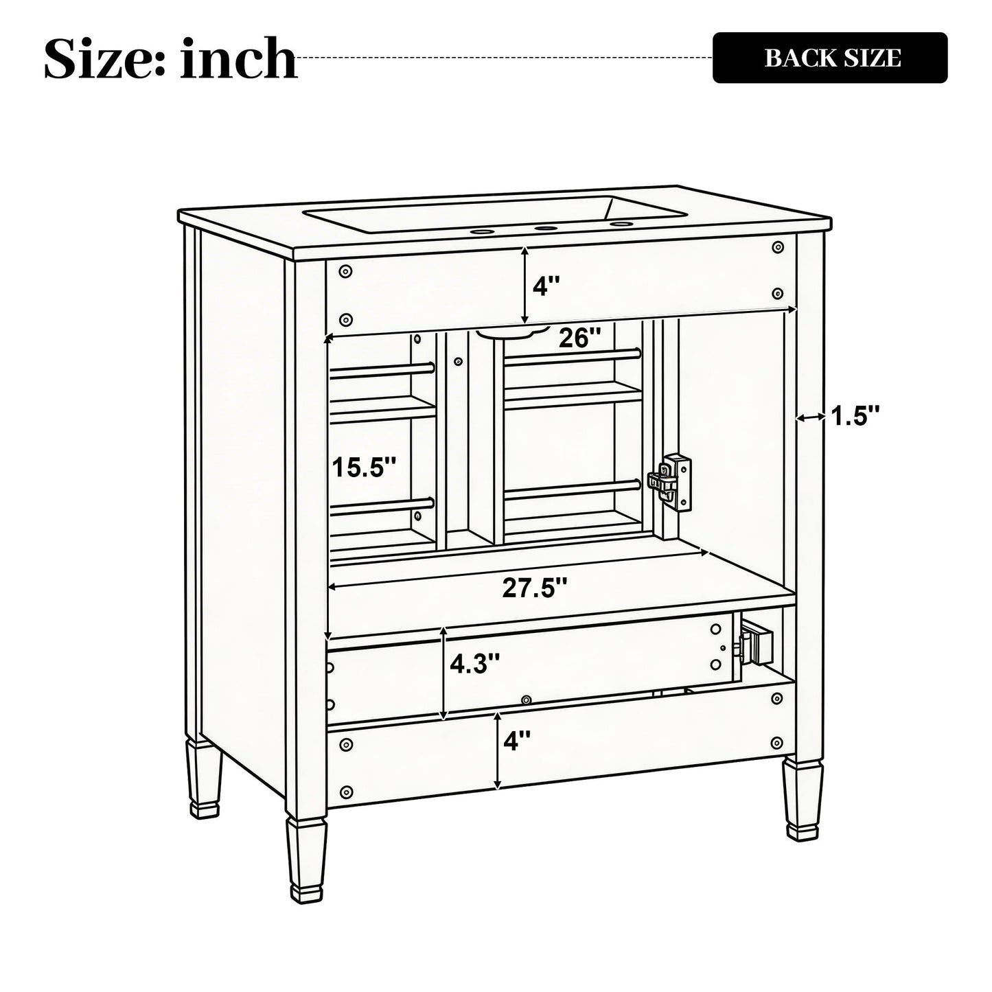 Elegant Fluted Bathroom Vanity With Sink, Soft Close Doors & Drawer