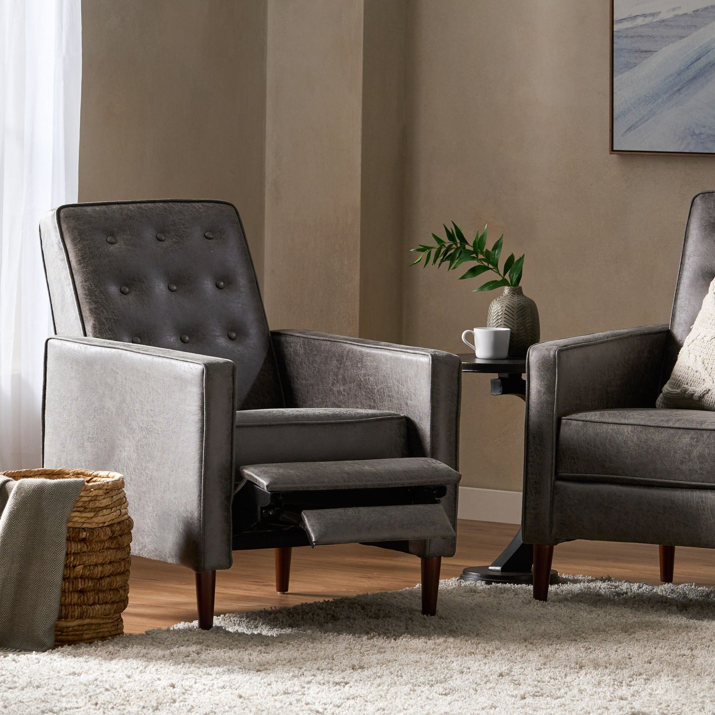 Macedonia - Button Tufted Fabric Recliner - Slate