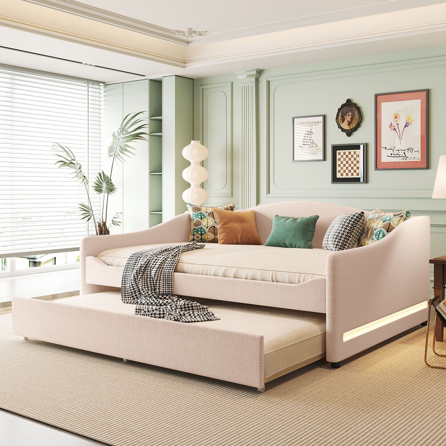 Upholstered Daybed With Light And Trundle
