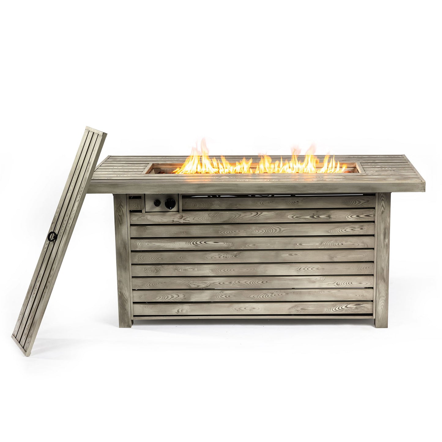 Propane Gas Fire Pit Table, 50000 Btu, Rectangular For Outside - Light Beige