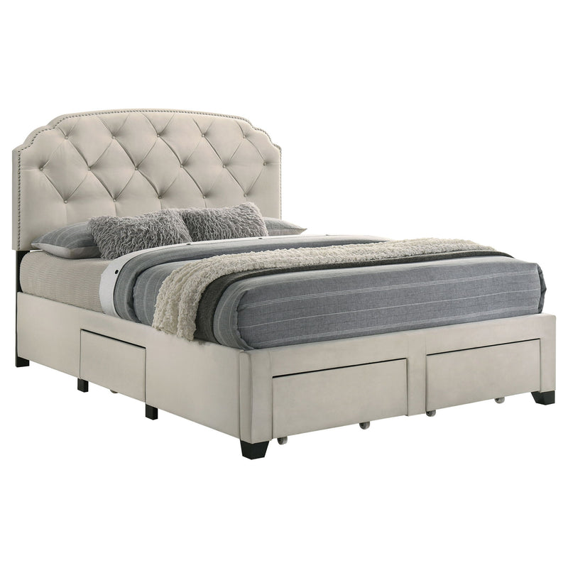4 Drawer Upholstered Storage Bed With Button Tufting