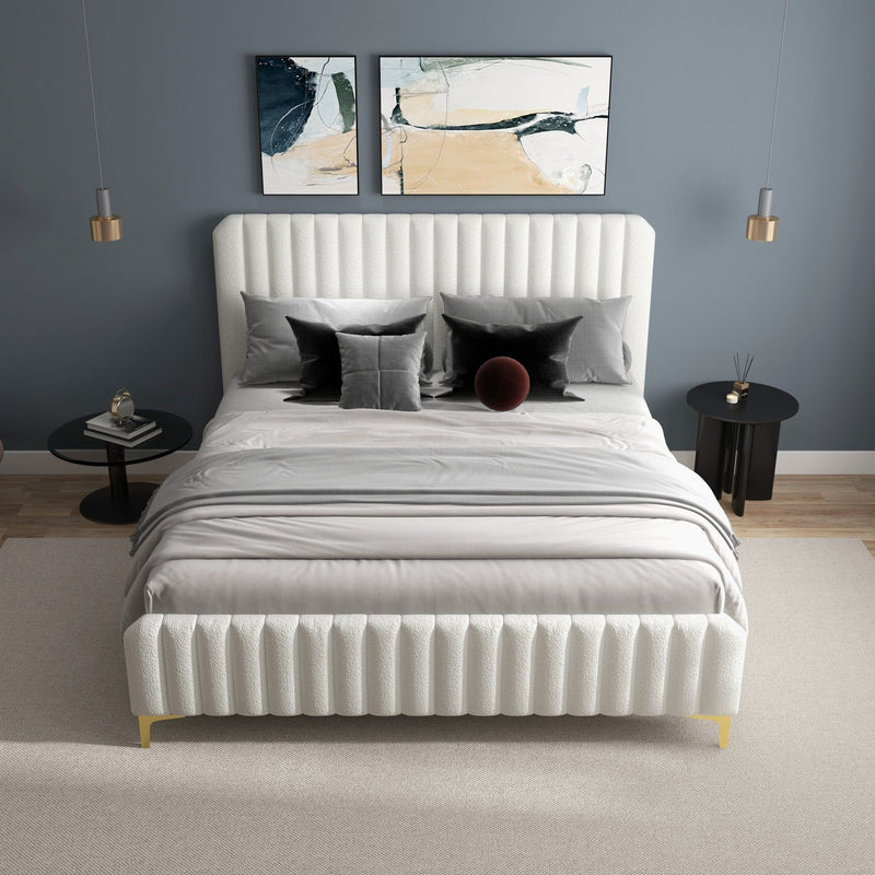 Valery - Queen Size Platform Bed - Cream