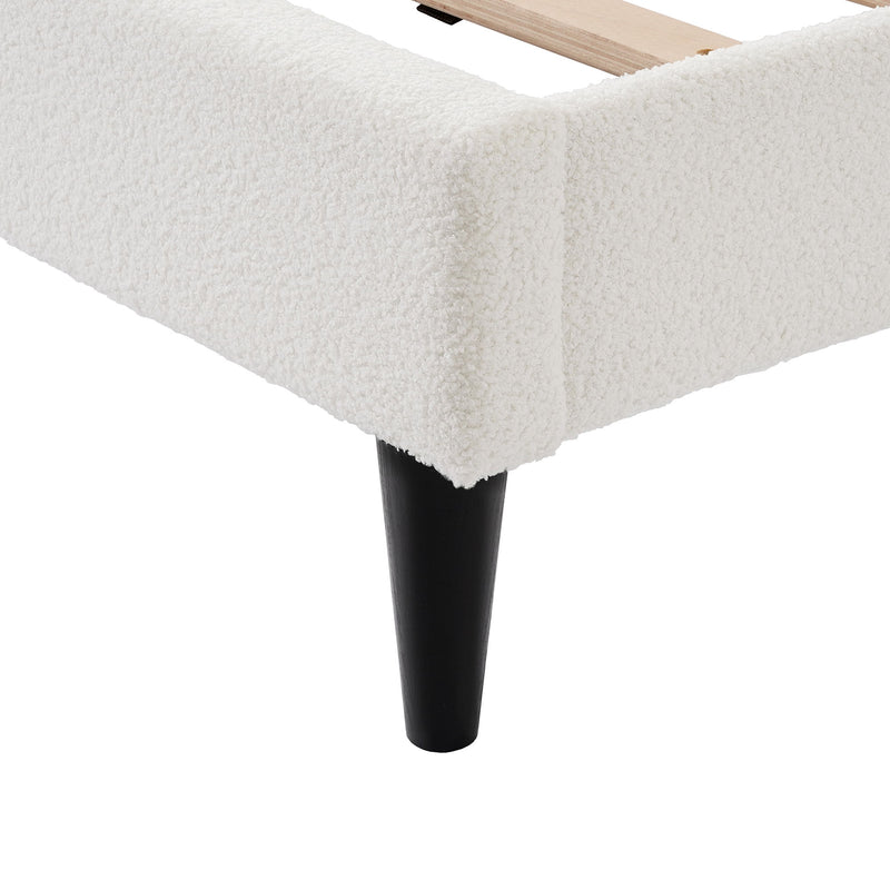 Queen Size Lambswool Petal Headboard Bed Frame With Ambient Light - White