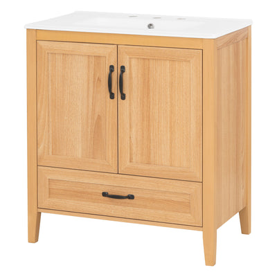 Elegant Fluted Bathroom Vanity With Sink, Soft Close Doors & Drawer