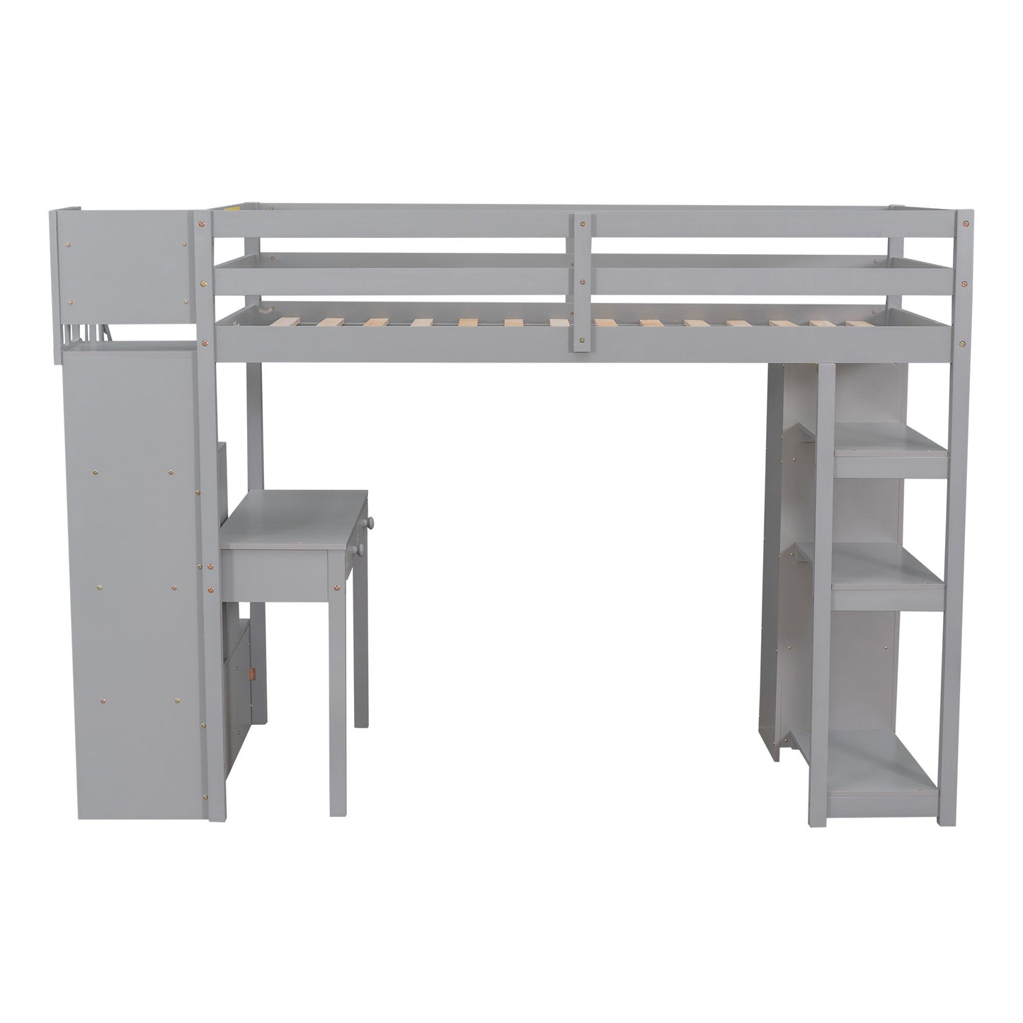 Loft Bed With Storage Drawers, Desk And Stairs With Shelves
