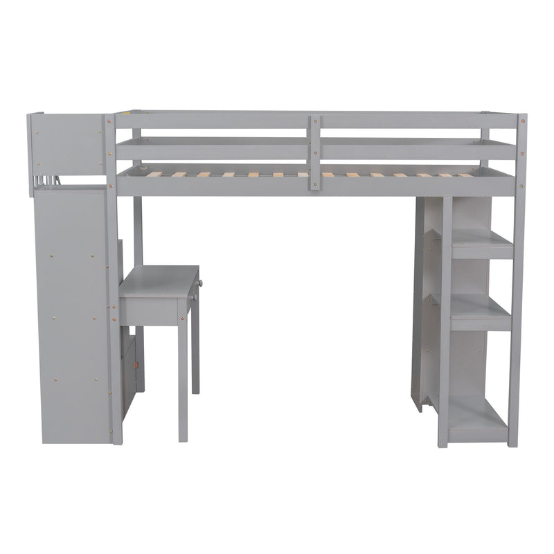 Loft Bed With Storage Drawers, Desk And Stairs With Shelves