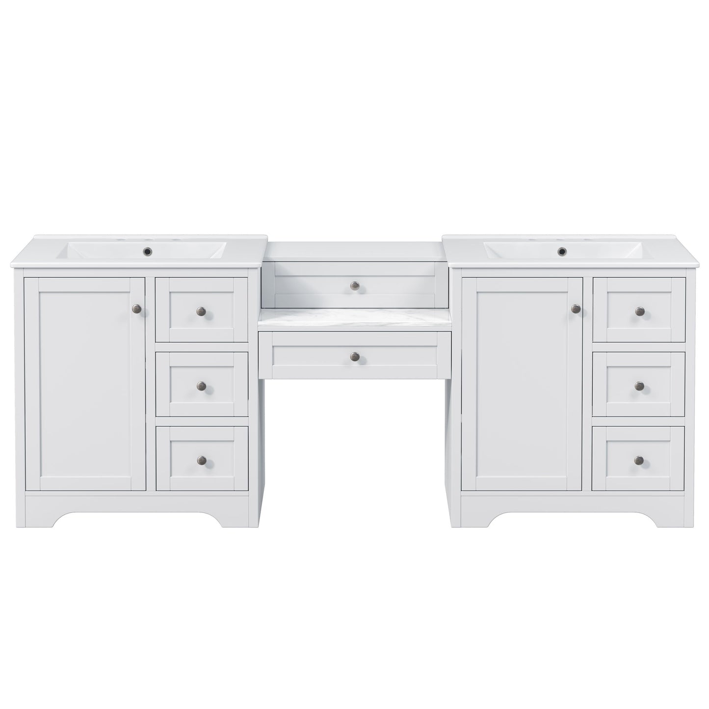 Double Sink Bathroom Vanity With Countertop, 2 Ceramic Sinks, 6 Drawers, Soft Close Design