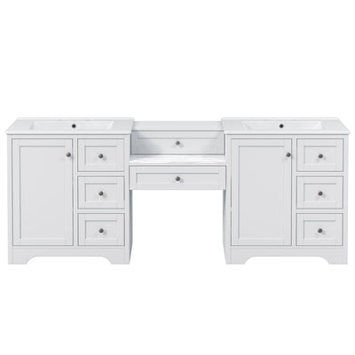 Double Sink Bathroom Vanity With Countertop, 2 Ceramic Sinks, 6 Drawers, Soft Close Design