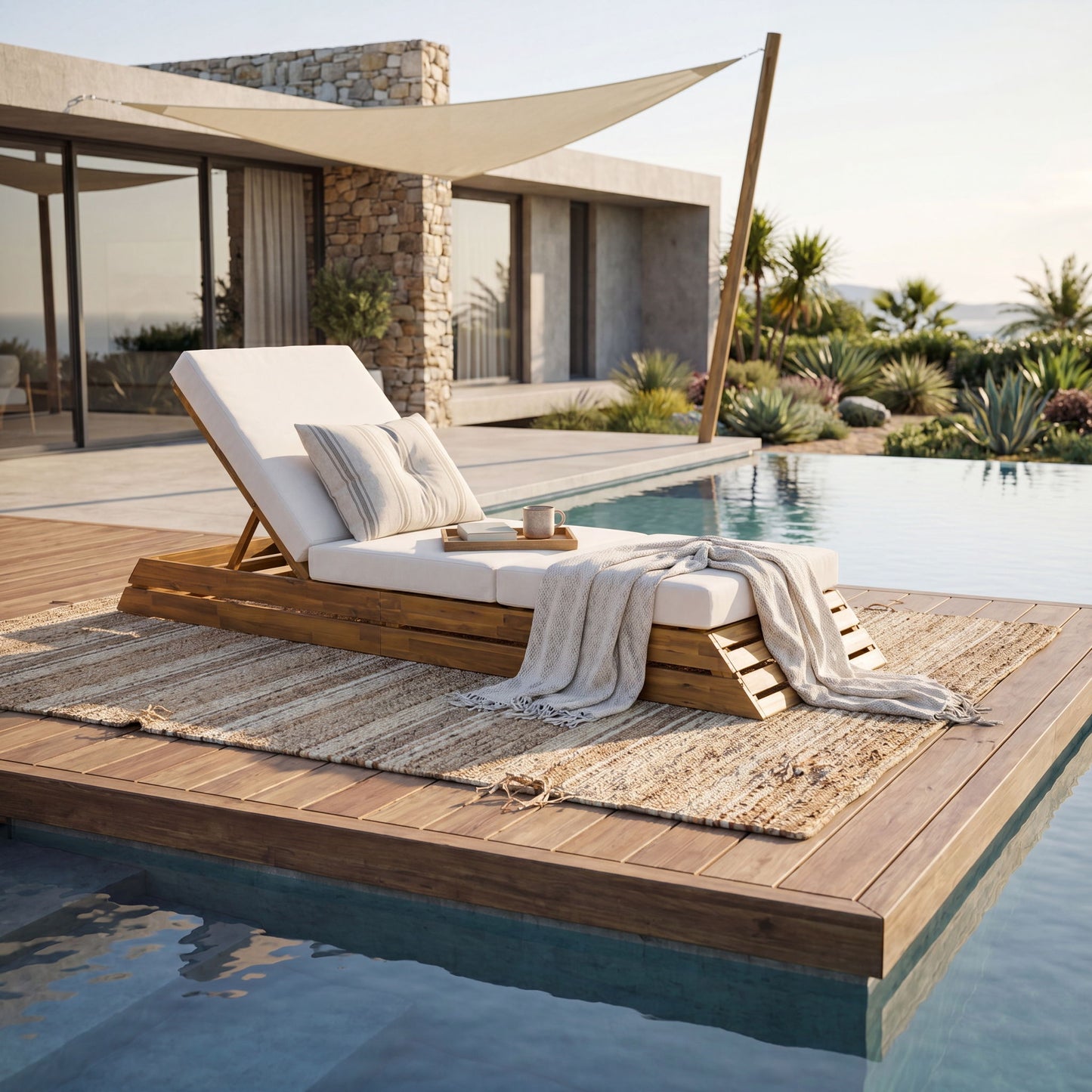 Chaise Lounge Set With Cream 3 Fold Cushion, 3 Position Adjustable Backrest