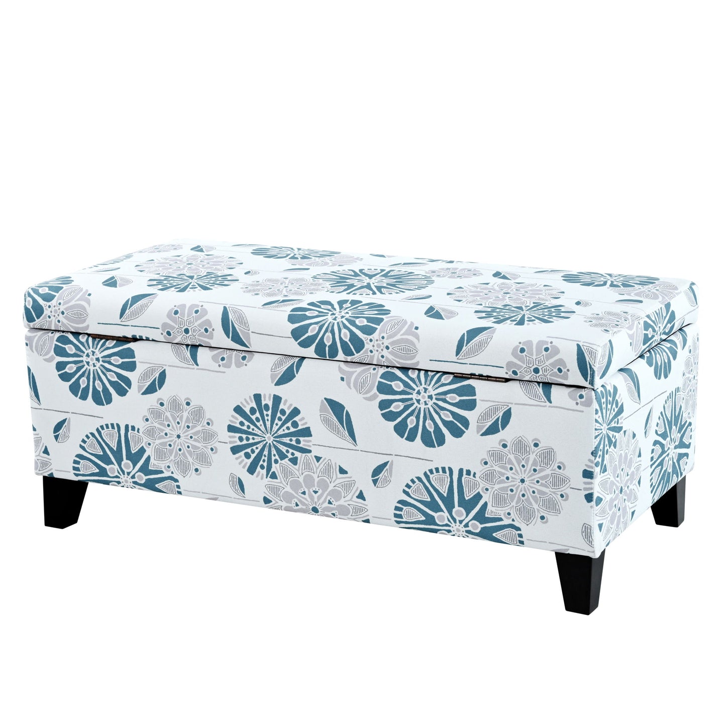 Luxury Storage Ottoman With Floral Patterned Fabric, Soft-Close Hinges, Multi Functional