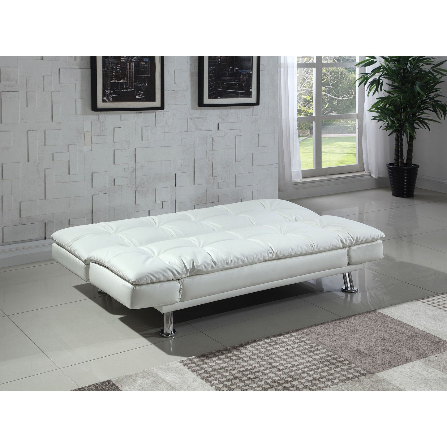 Kimpton - Upholstered Tufted Convertible Sofa Bed With Adjustable Arms Legs - White