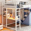 Loft Bed With Desk, Shelves, Power Outlet, LED Light And Wardrobe