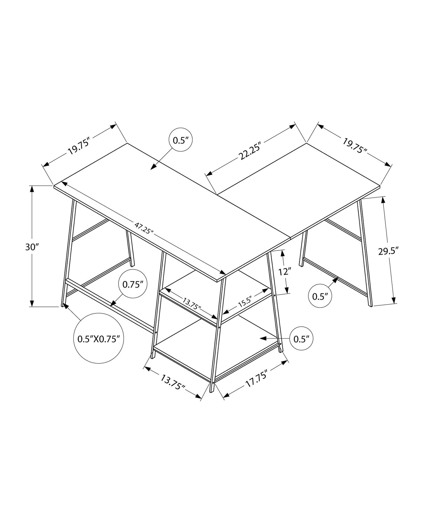 Computer Desk, Home Office, Corner, Storage Shelves, L Shape, Work, Laptop, Contemporary, Modern - Base
