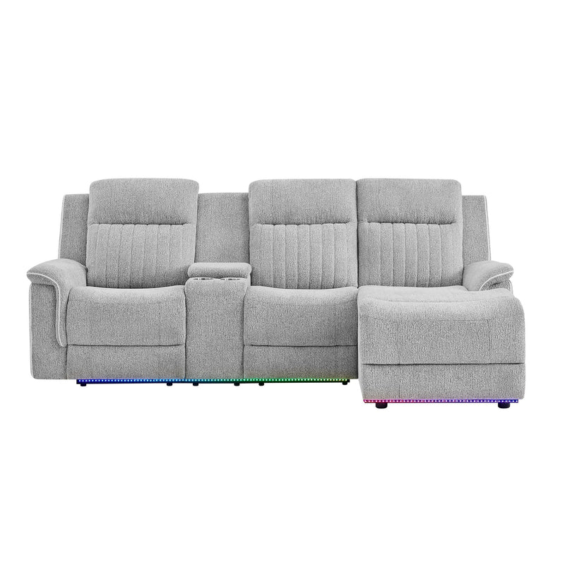 Ian - Power Reclining Chaise With LED Lighting, Pushback Design - Gray