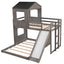 Loft Bunk Bed With Playhouse, Farmhouse, Ladder, Slide And Guardrails