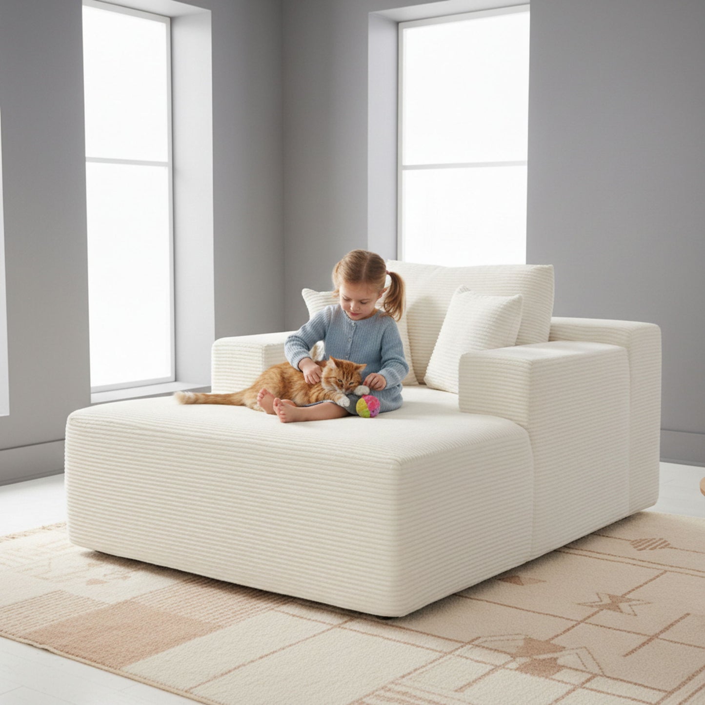 Convertible Chaise Lounge Chair With Wide Armrest & Throw Pillows