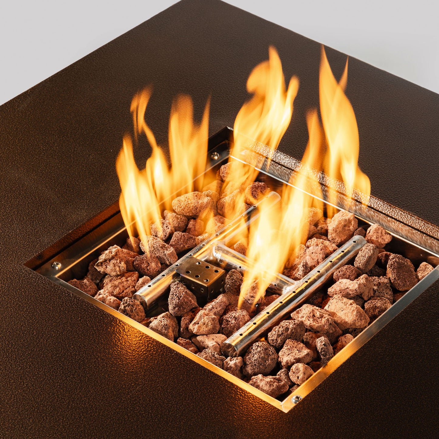 Propane Gas Fire Pit Table, 50000 Btu Square For Outside - Brown