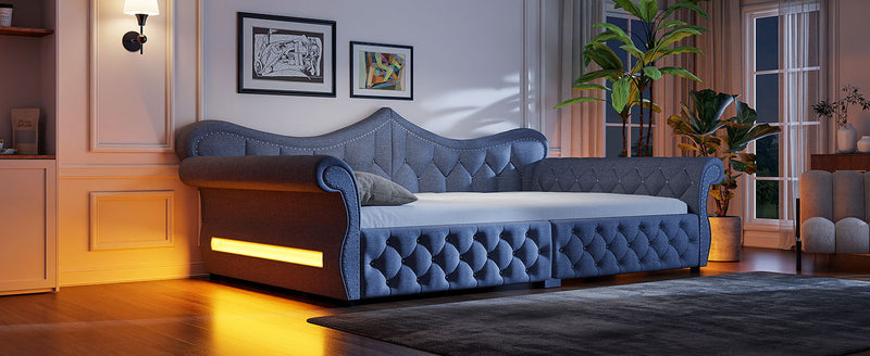 Upholstered Daybed With LED Lighting And Nailhead Trim