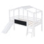 Loft House Bed With Ladder And Slide, With board And Light Strip On The Roof