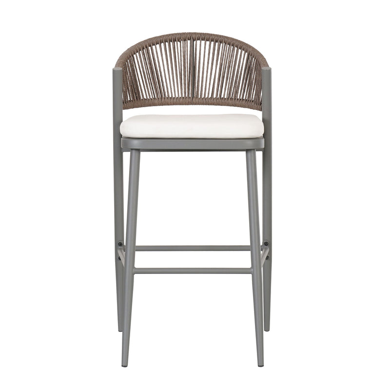 Outdoor Bar Height Metal Frame Counter Stools With Scallop Shaped Backrest & Water Resistant Cushions