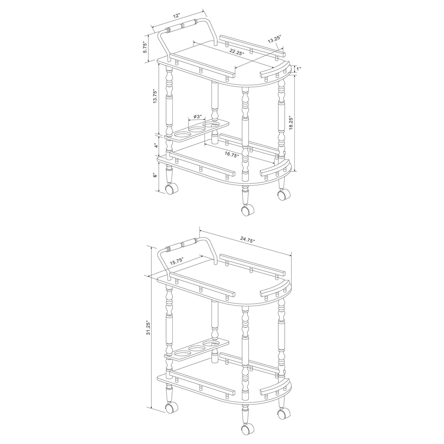 2 Shelf Serving Cart - Brown
