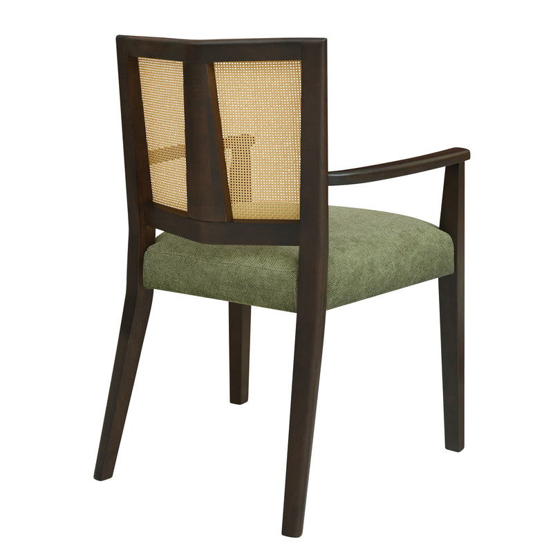 Mid Century Modern Arm Dining Chair Set With Rattan Backrest