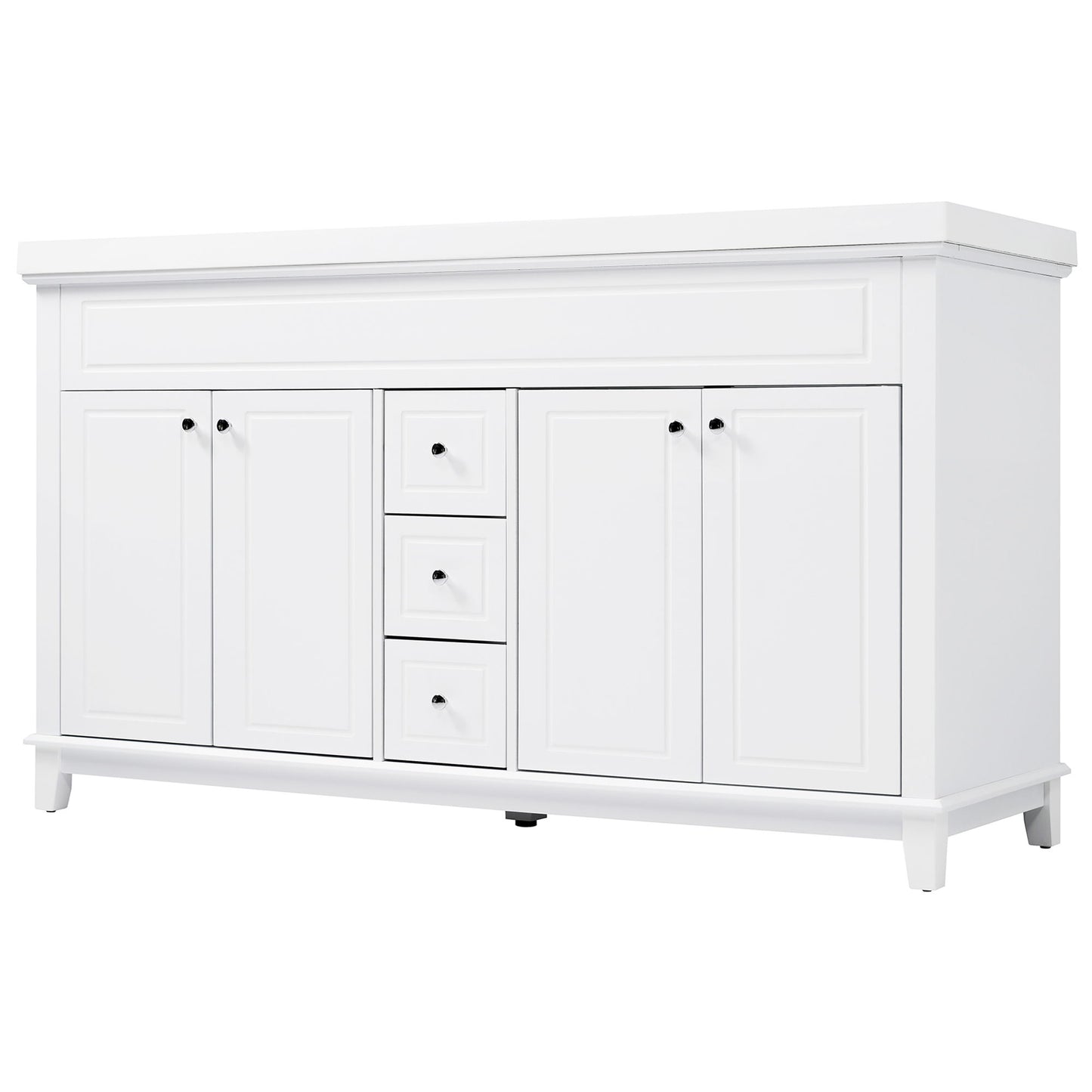 Bathroom Vanity With Double Sinks, 3 Drawers & 4 Doors, Soft Close, All Open Back Design - White