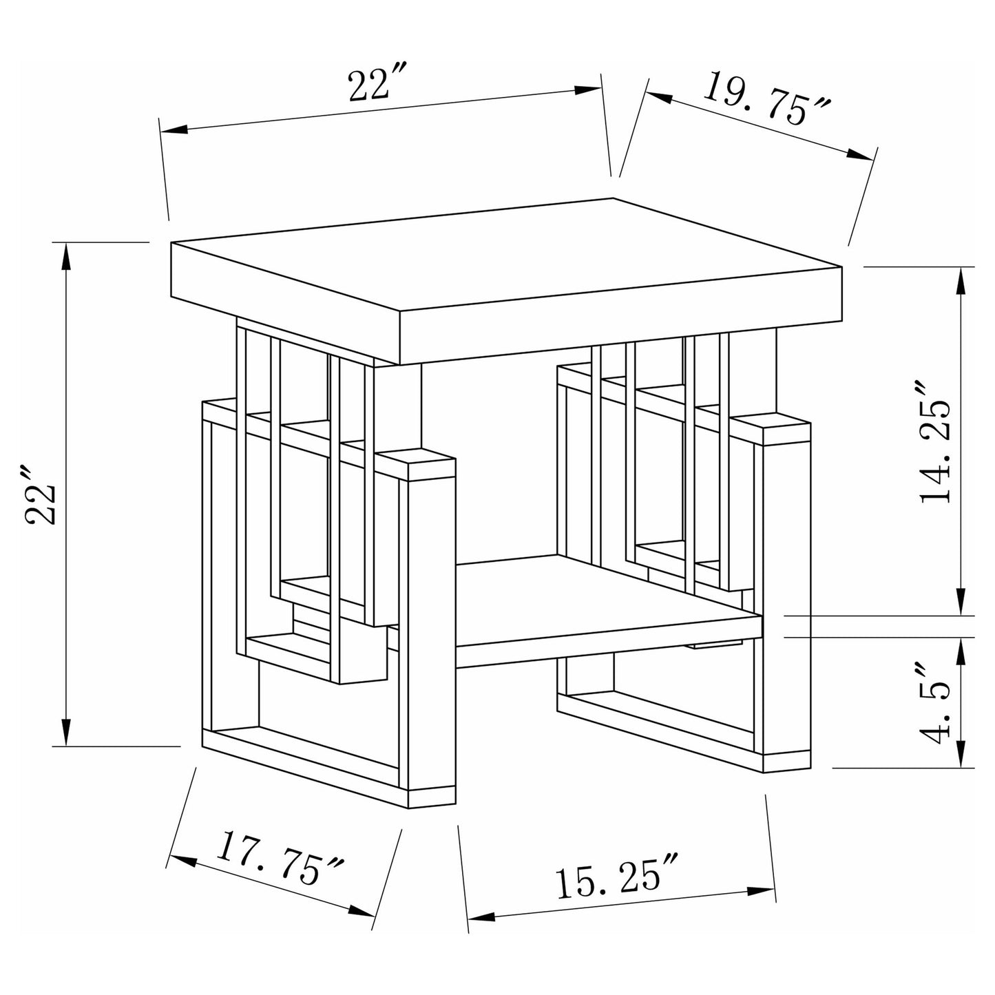 Rectangular End Table With Geometric Design And Open Shelf - White
