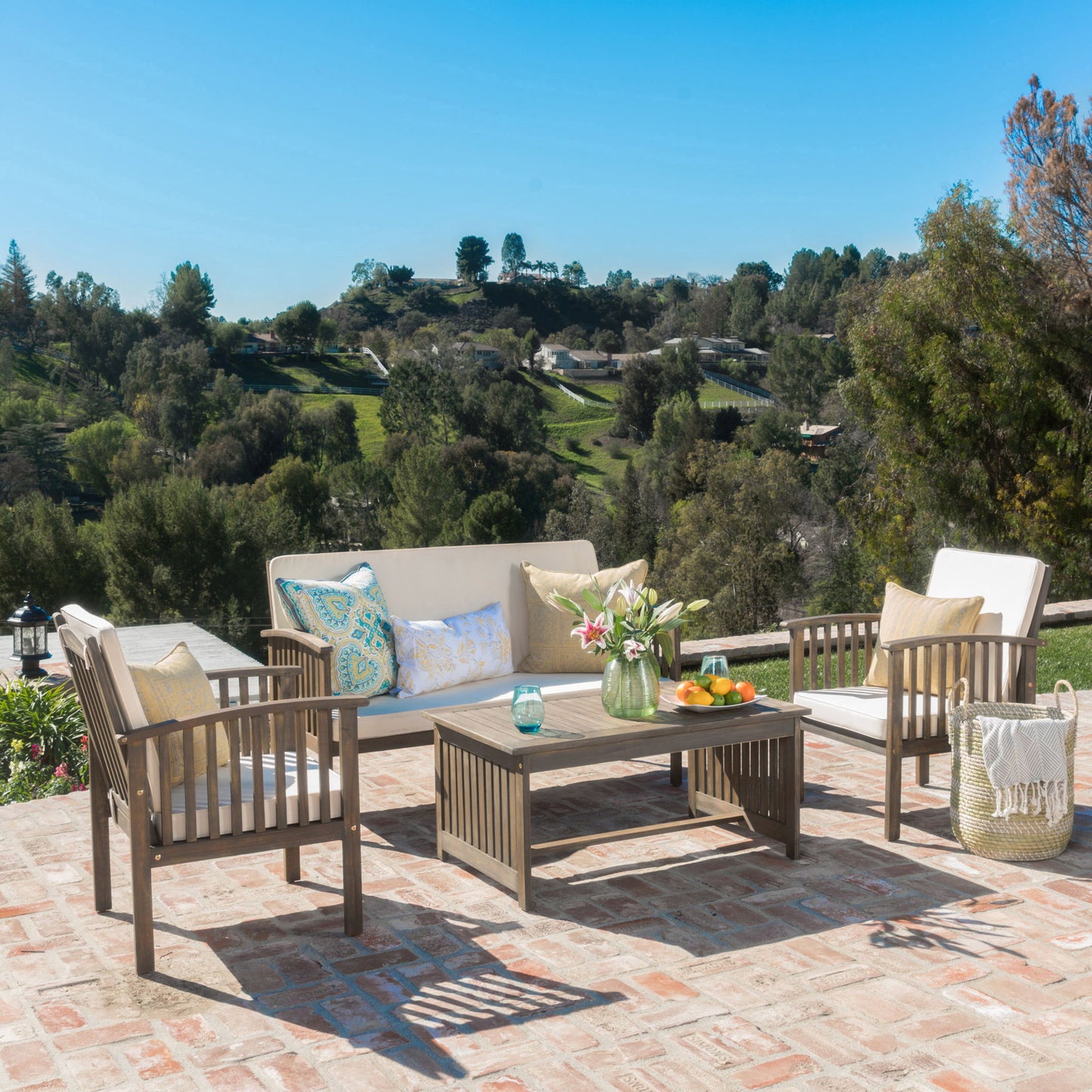 4 Piece Set Outdoor Chat Set With Water Resistant Cushions
