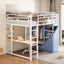 Loft Bed With Desk, Shelves, Power Outlet, LED Light And Wardrobe