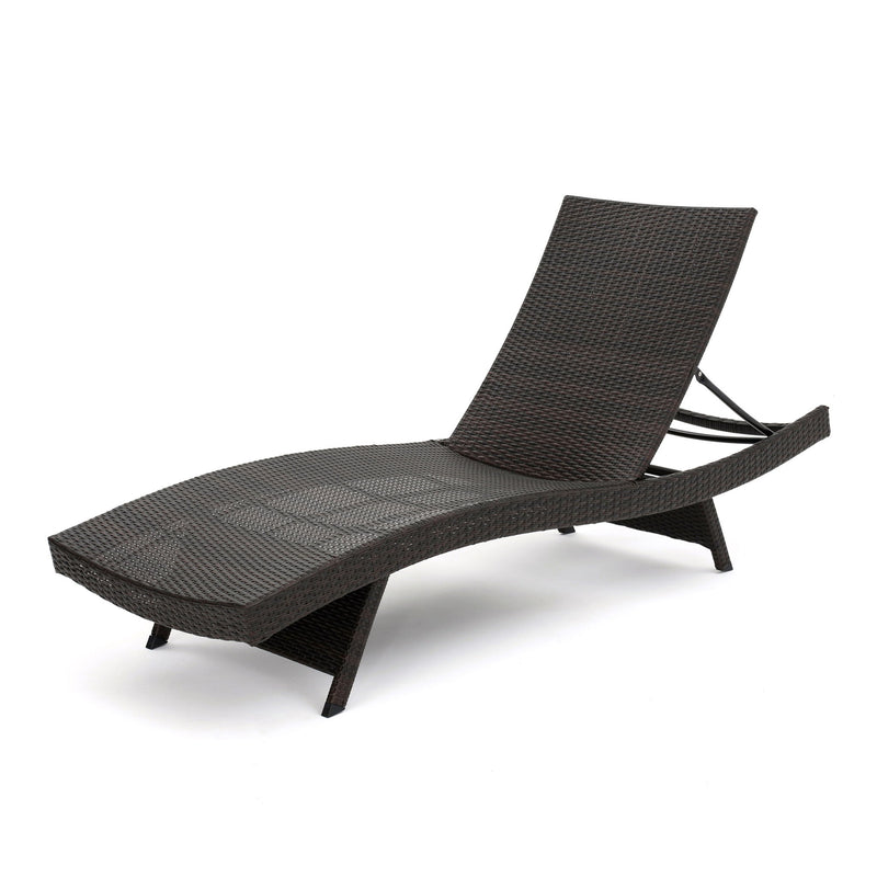 Mysticism Outdoor Chaise Lounge With Adjustable Backrest And Foldable Legs - Brown Multi