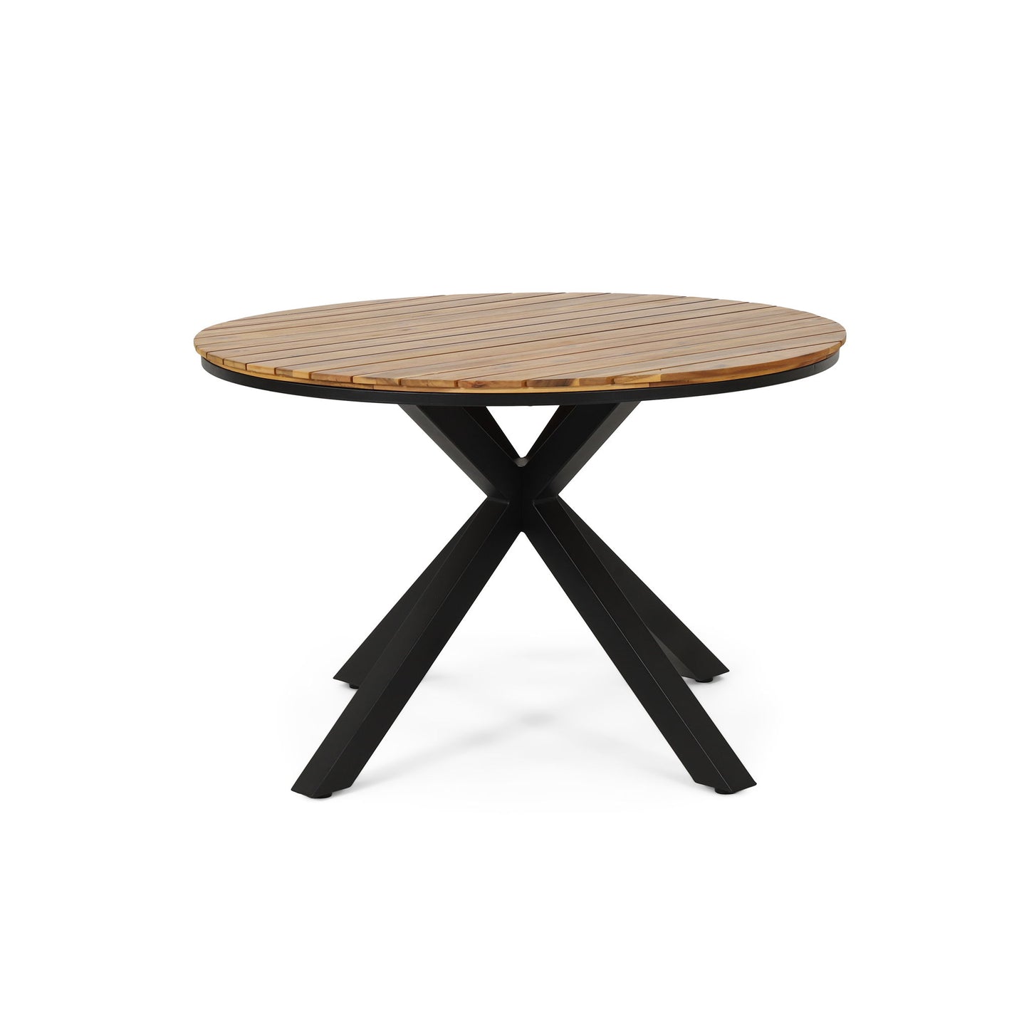 5 Piece Outdoor Dining Set With Round Table And 4 Wrapped Chairs - Black / Brown / Teak
