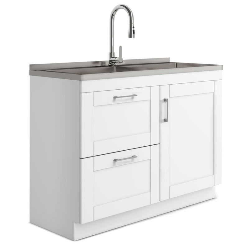 Shaker - Modern Wide Laundry Cabinet With Faucet And Sink - White