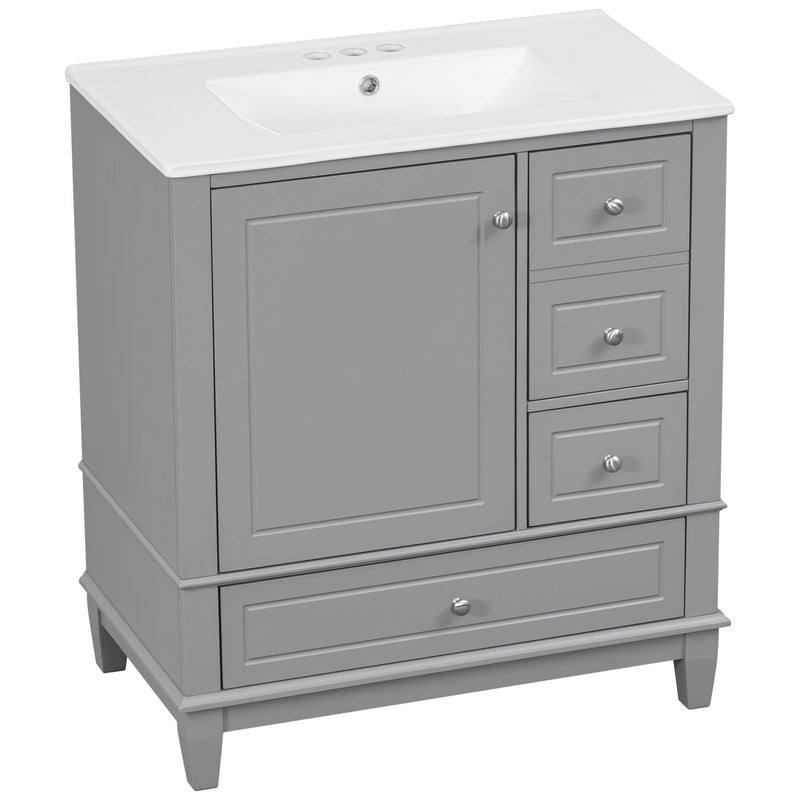 Freestanding Bathroom Vanity With Sink, Soft Close Door, 3 Drawers