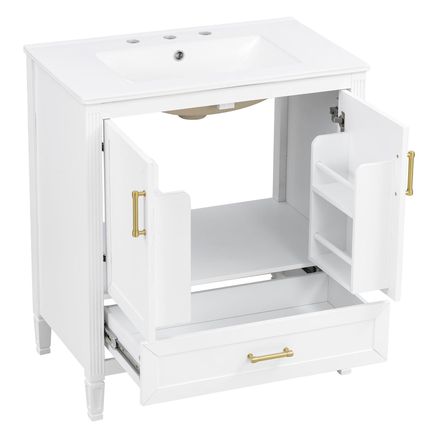 Elegant Fluted Bathroom Vanity With Sink, Soft Close Doors & Drawer