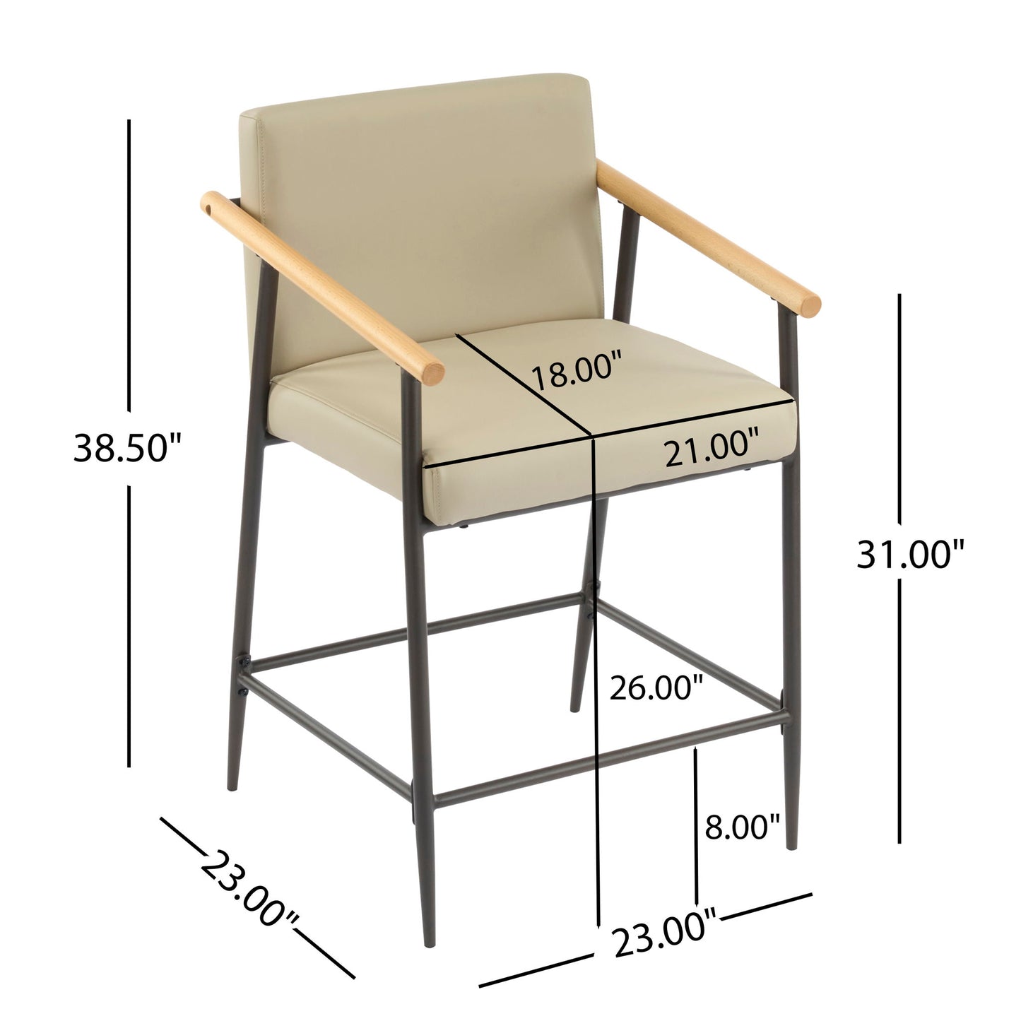 Counter Stool Set With Espresso Metal Frame - Khaki