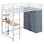Loft Bed With Desk, Shelves, Power Outlet, LED Light And Wardrobe