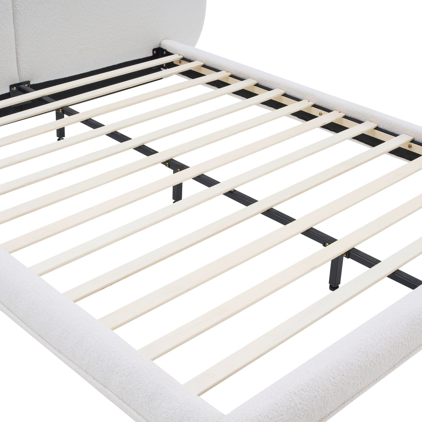 Queen Size Upholstered Platform Bed Frame With Split Headboard - White