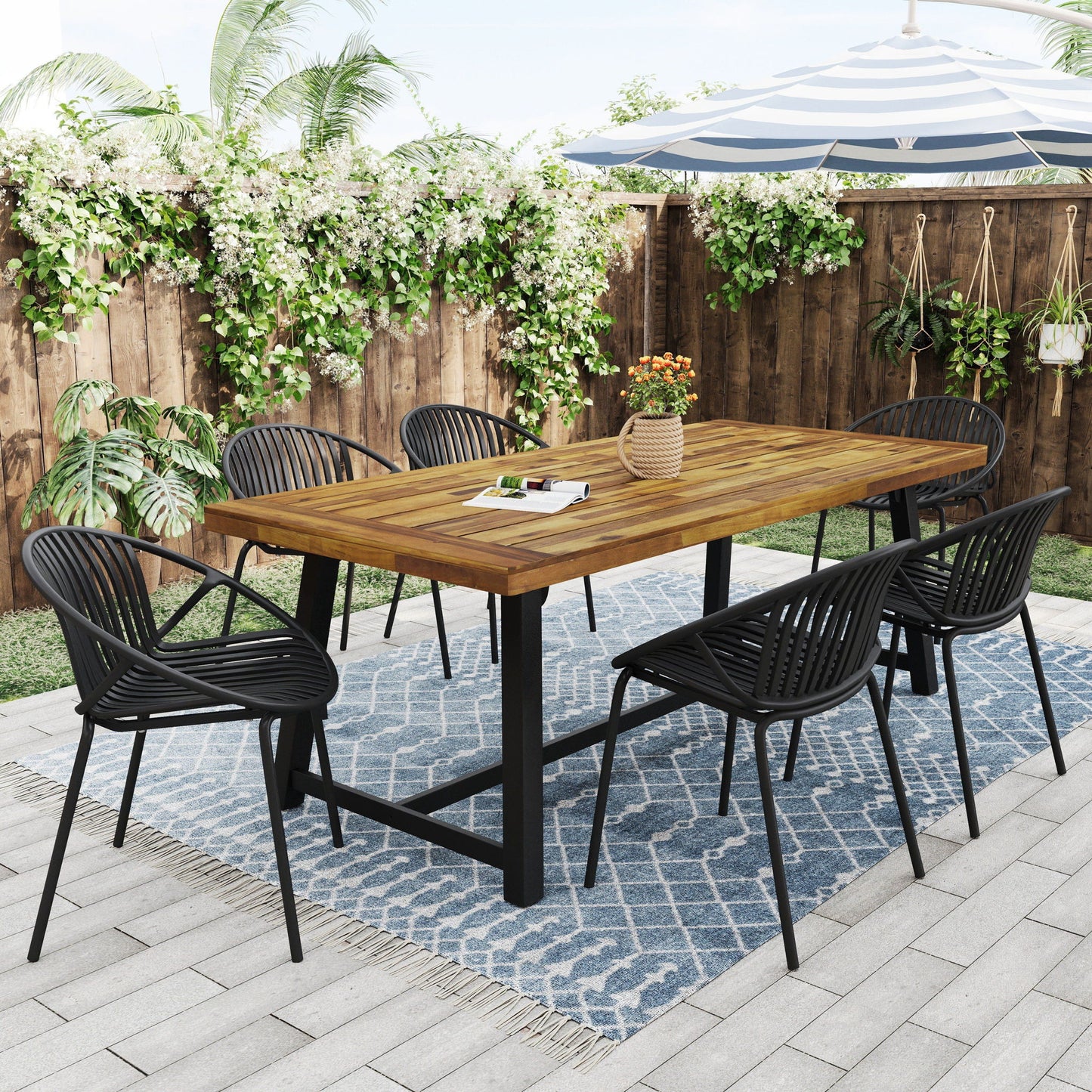 Stackable Outdoor Chairs With Breathable Plastic Backrest (Set of 2)